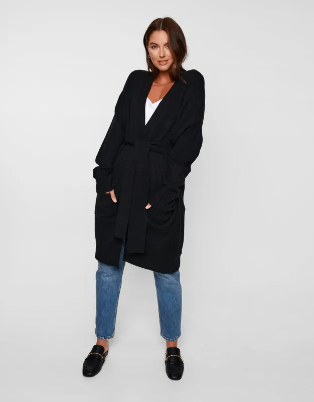 Women's Black Belted Cardigan sold by Threadbare