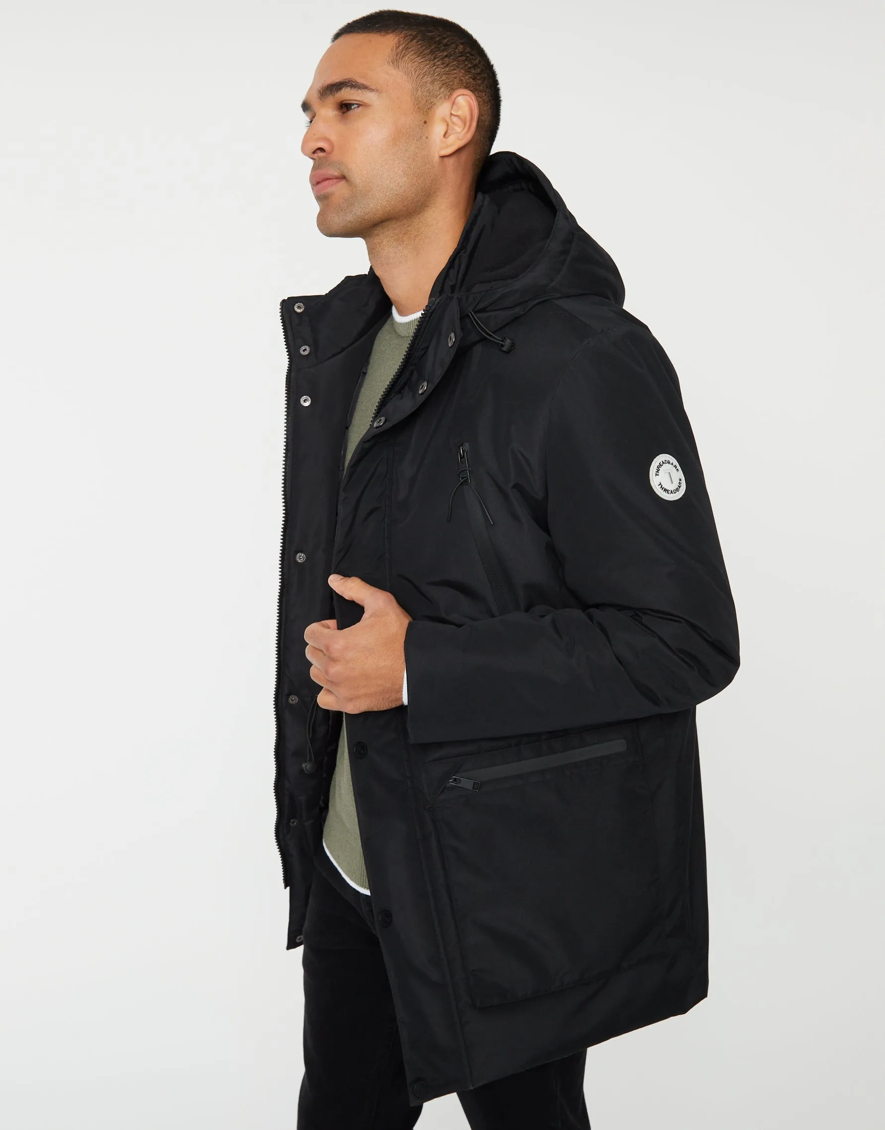 Men's Black Utility Hooded Jacket sold by Threadbare product image thumbnail 3