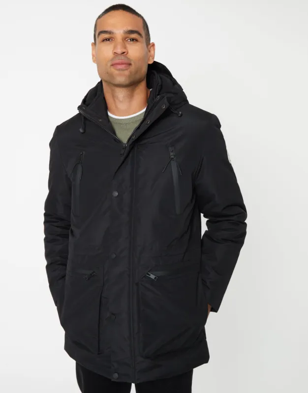 Men's Black Utility Hooded Jacket sold by Threadbare