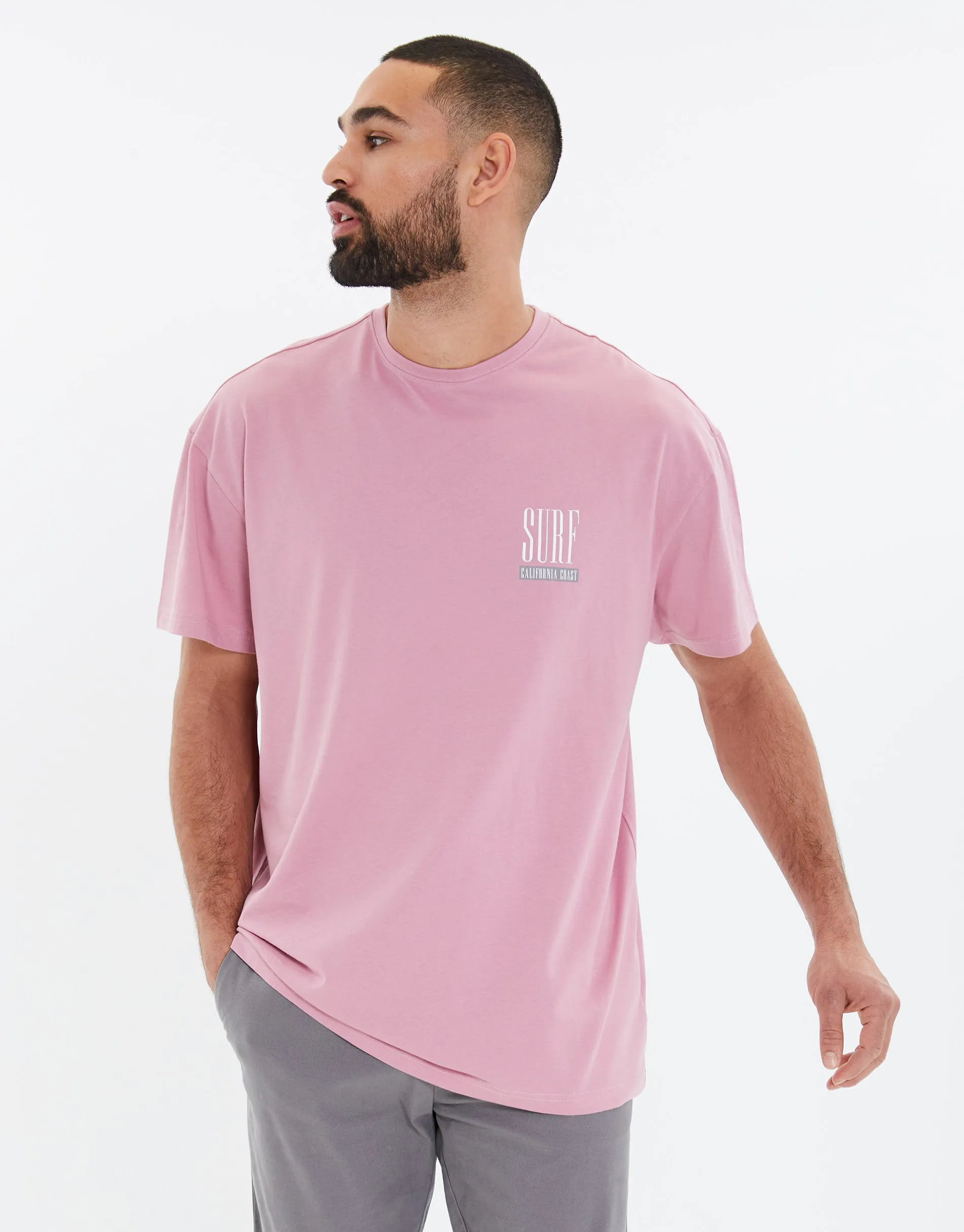 Men's Vintage Pink Surf Graphic Oversized T-Shirt sold by Threadbare