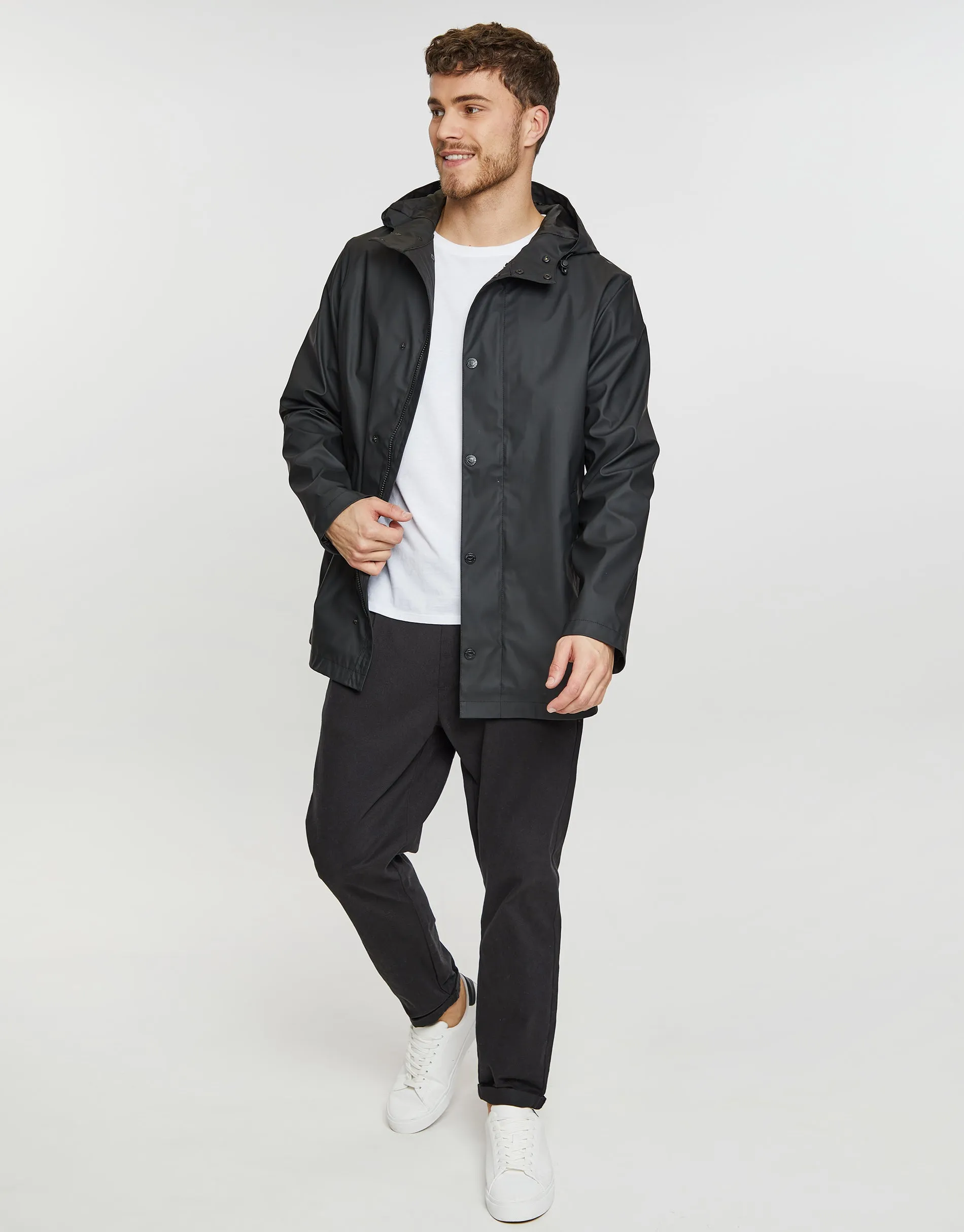 Men's Black Hooded Showerproof Mac sold by Threadbare product image thumbnail 3