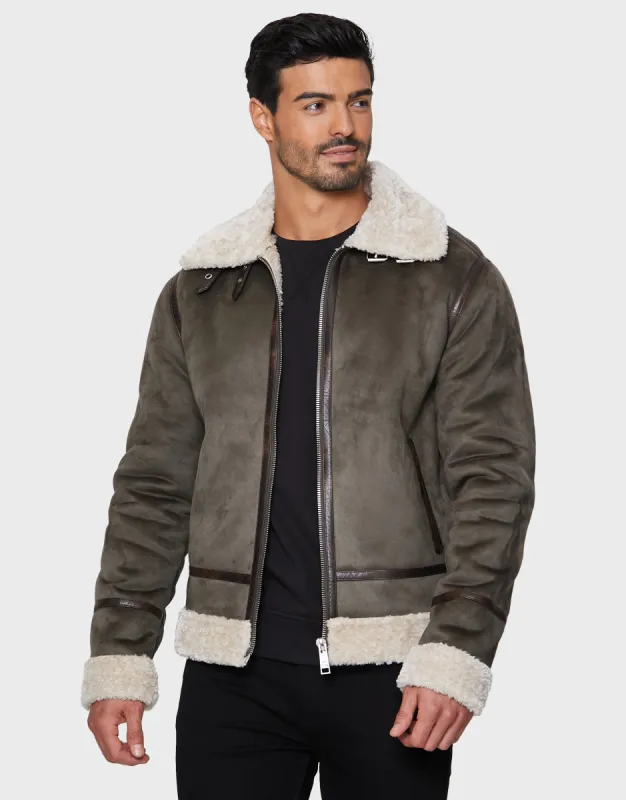 Men's Khaki Faux Suede Biker Jacket sold by Threadbare