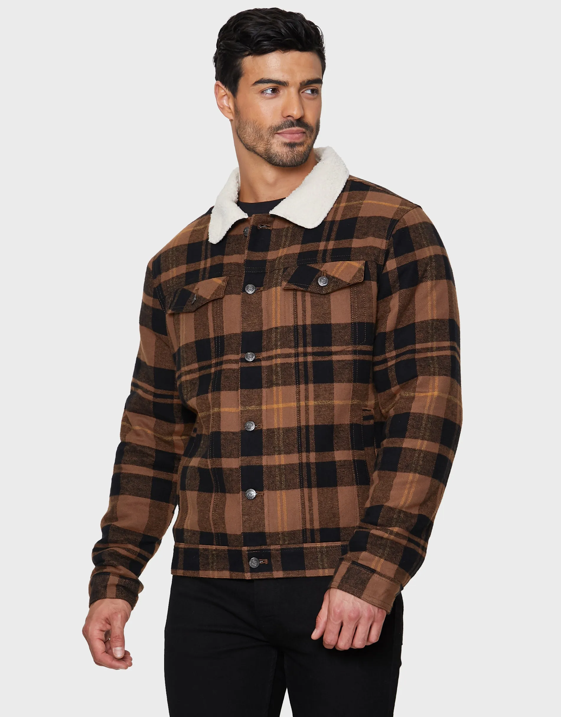 Men's Brown Brushed Check Jacket sold by Threadbare product image thumbnail 2