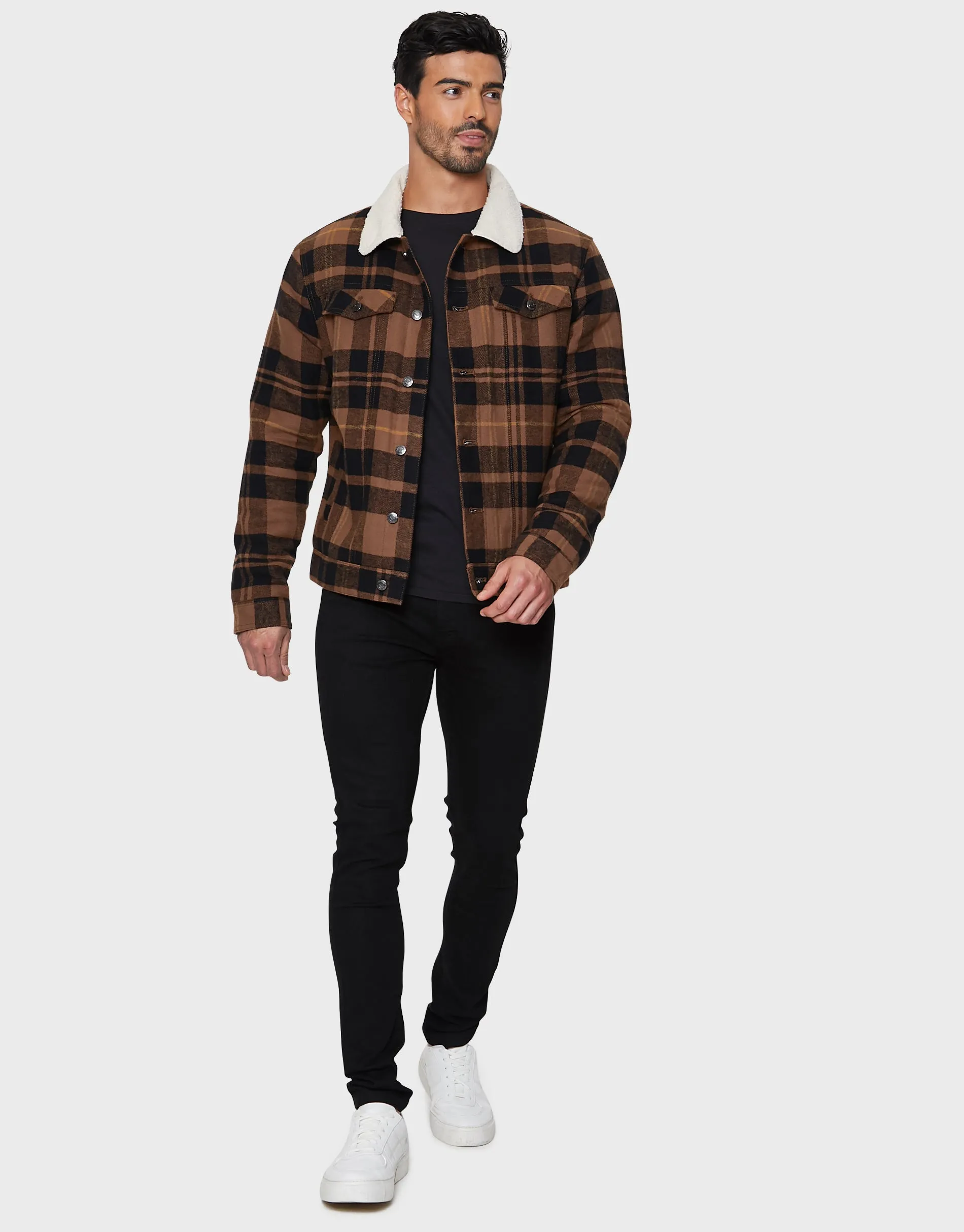 Men's Brown Brushed Check Jacket sold by Threadbare product image thumbnail 4