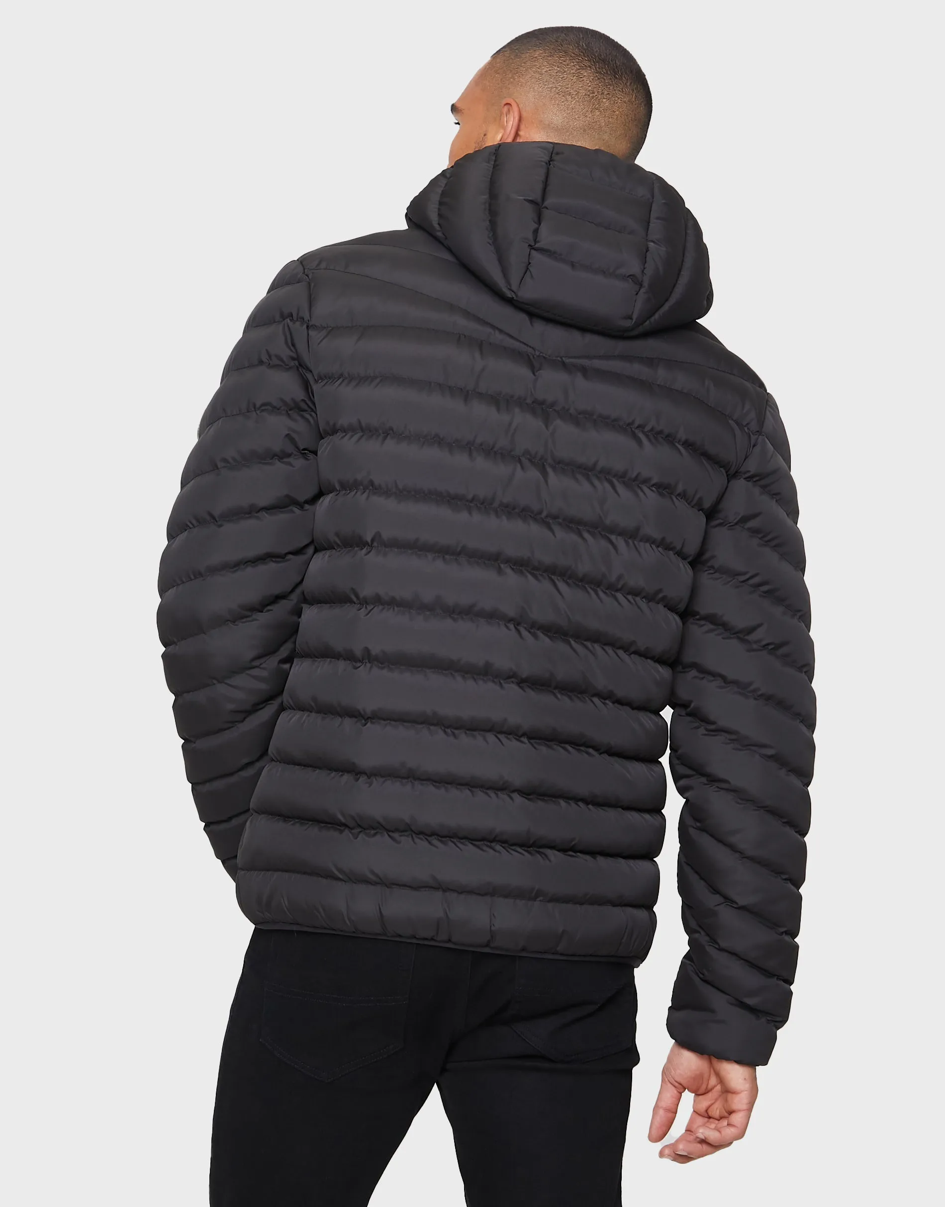 Men's Black Hooded Puffer Jacket sold by Threadbare product image thumbnail 2