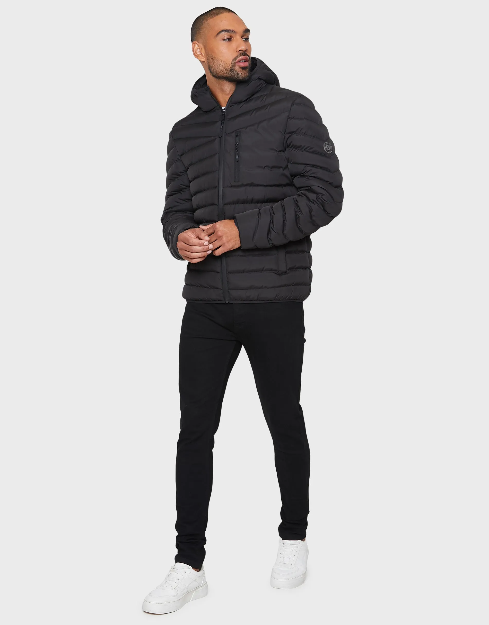 Men's Black Hooded Puffer Jacket sold by Threadbare product image thumbnail 3