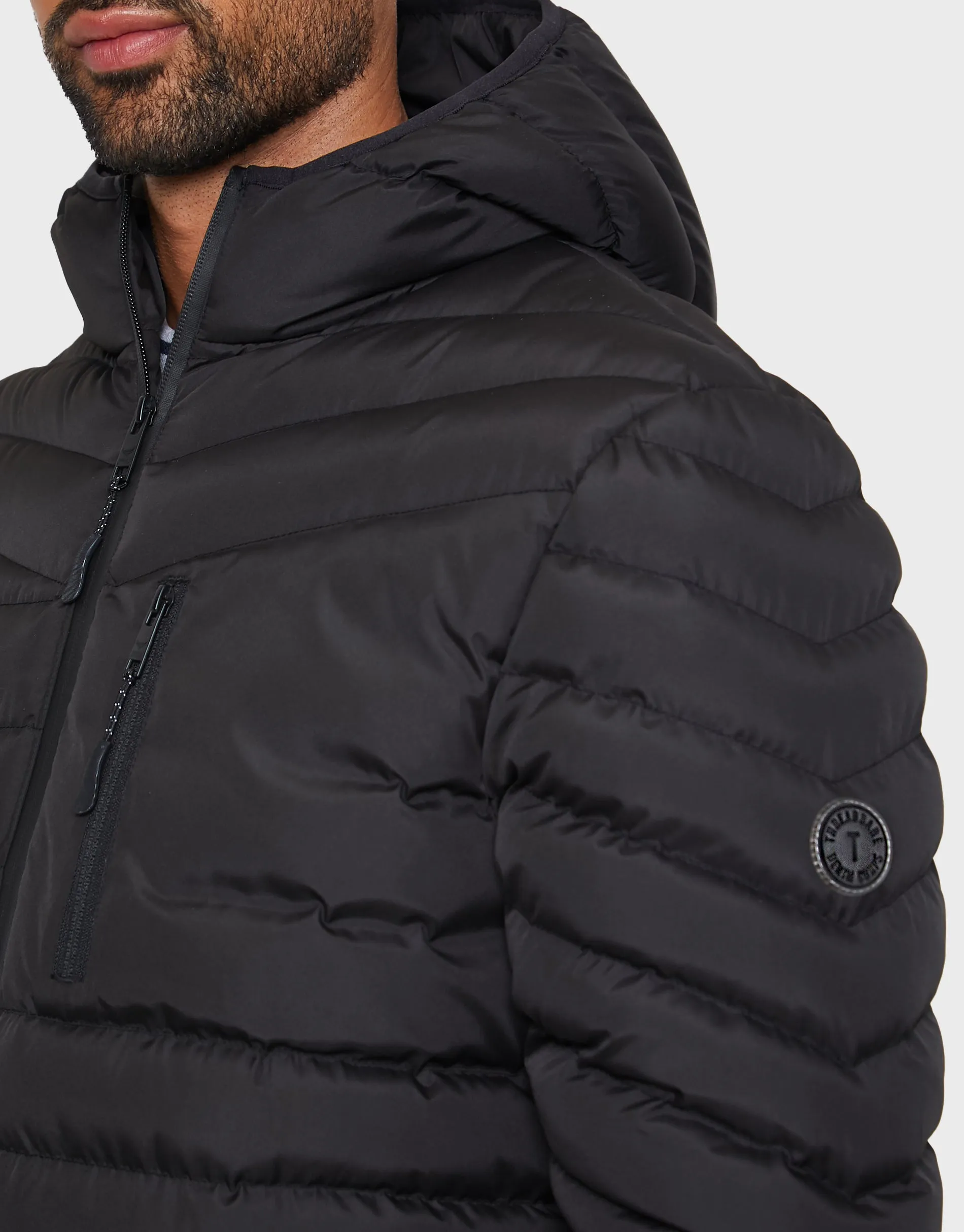 Men's Black Hooded Puffer Jacket sold by Threadbare product image thumbnail 4