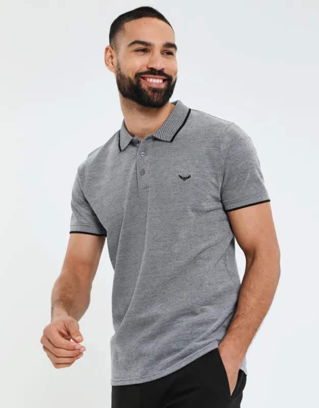 Men's Grey Marl Pique Classic Polo Shirt sold by Threadbare