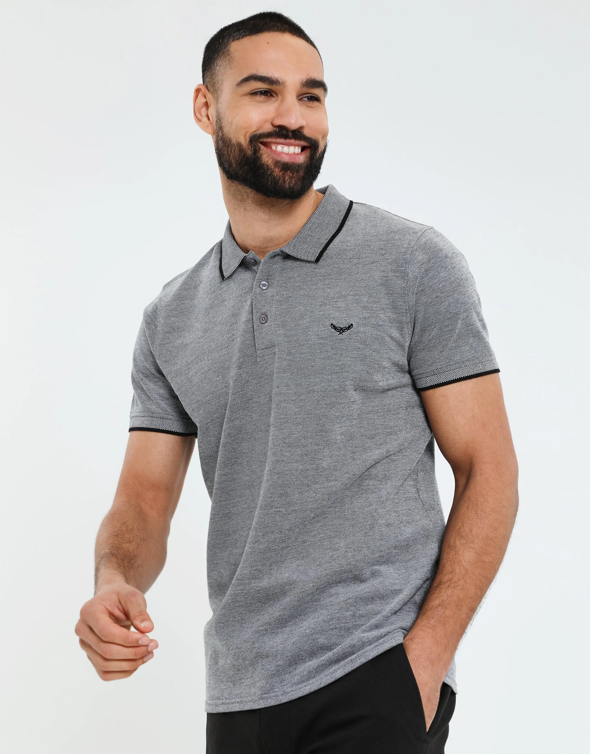 Men's Grey Marl Pique Classic Polo Shirt sold by Threadbare