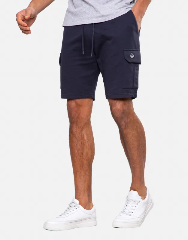 Men's Navy Cargo Fleece Shorts sold by Threadbare