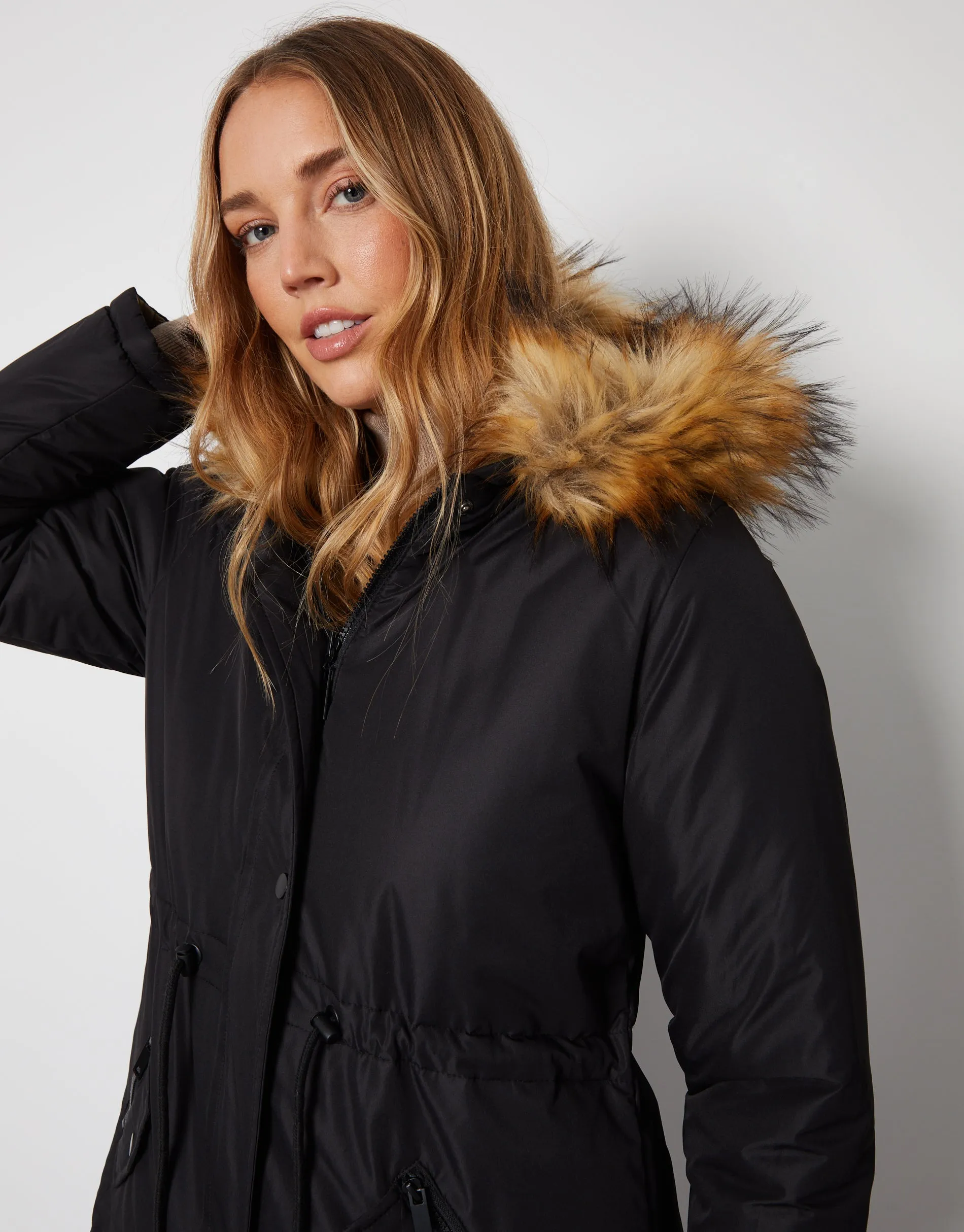 Women's Black & Khaki Reversible Hooded Parka Jacket sold by Threadbare product image thumbnail 5