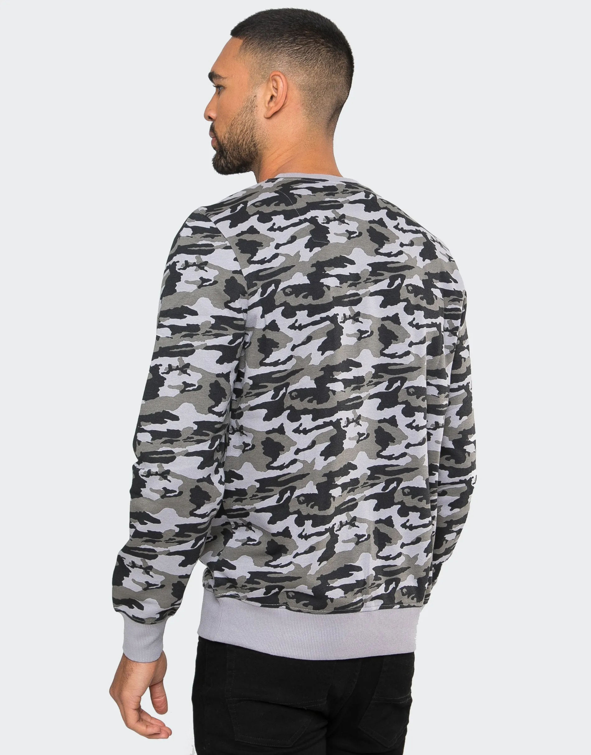Men's Charcoal Camo Crew Neck Sweatshirt sold by Threadbare product image thumbnail 2