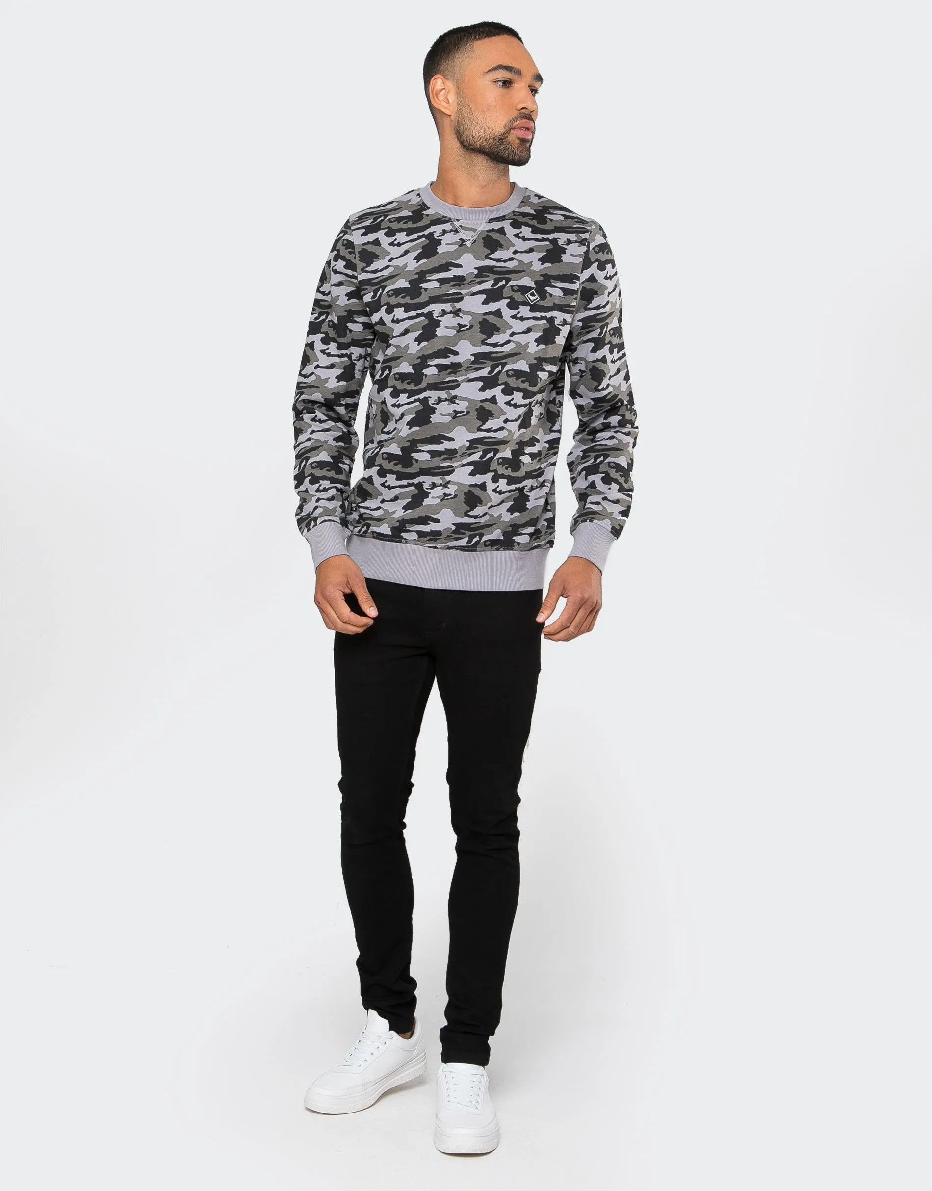 Men's Charcoal Camo Crew Neck Sweatshirt sold by Threadbare product image thumbnail 3