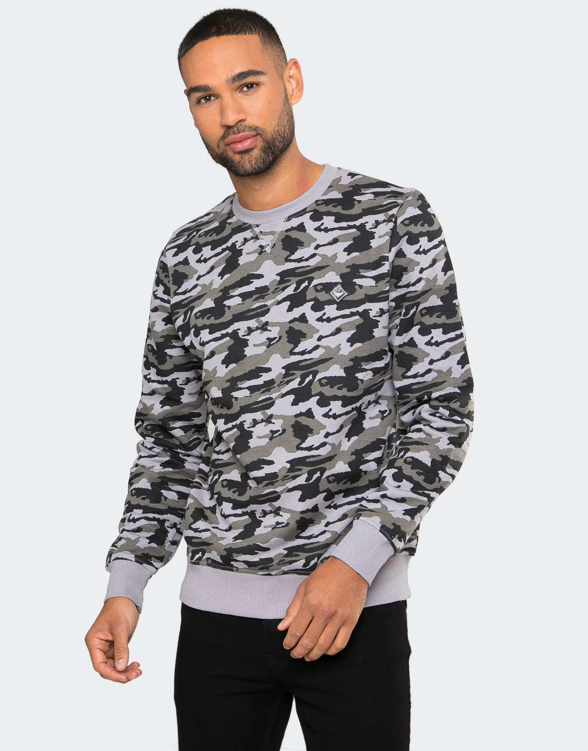Men's Charcoal Camo Crew Neck Sweatshirt sold by Threadbare