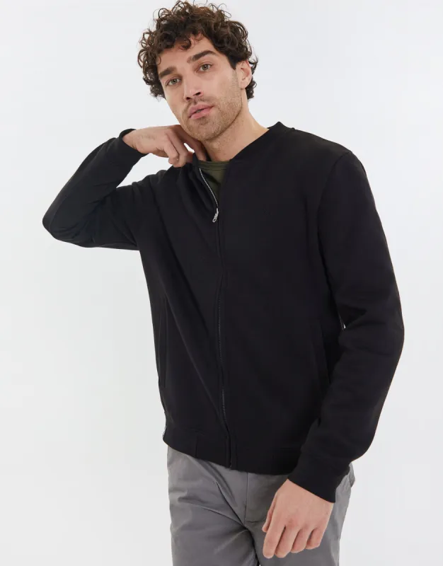 Men's Black Zip Up Fleece Varsity Jacket sold by Threadbare