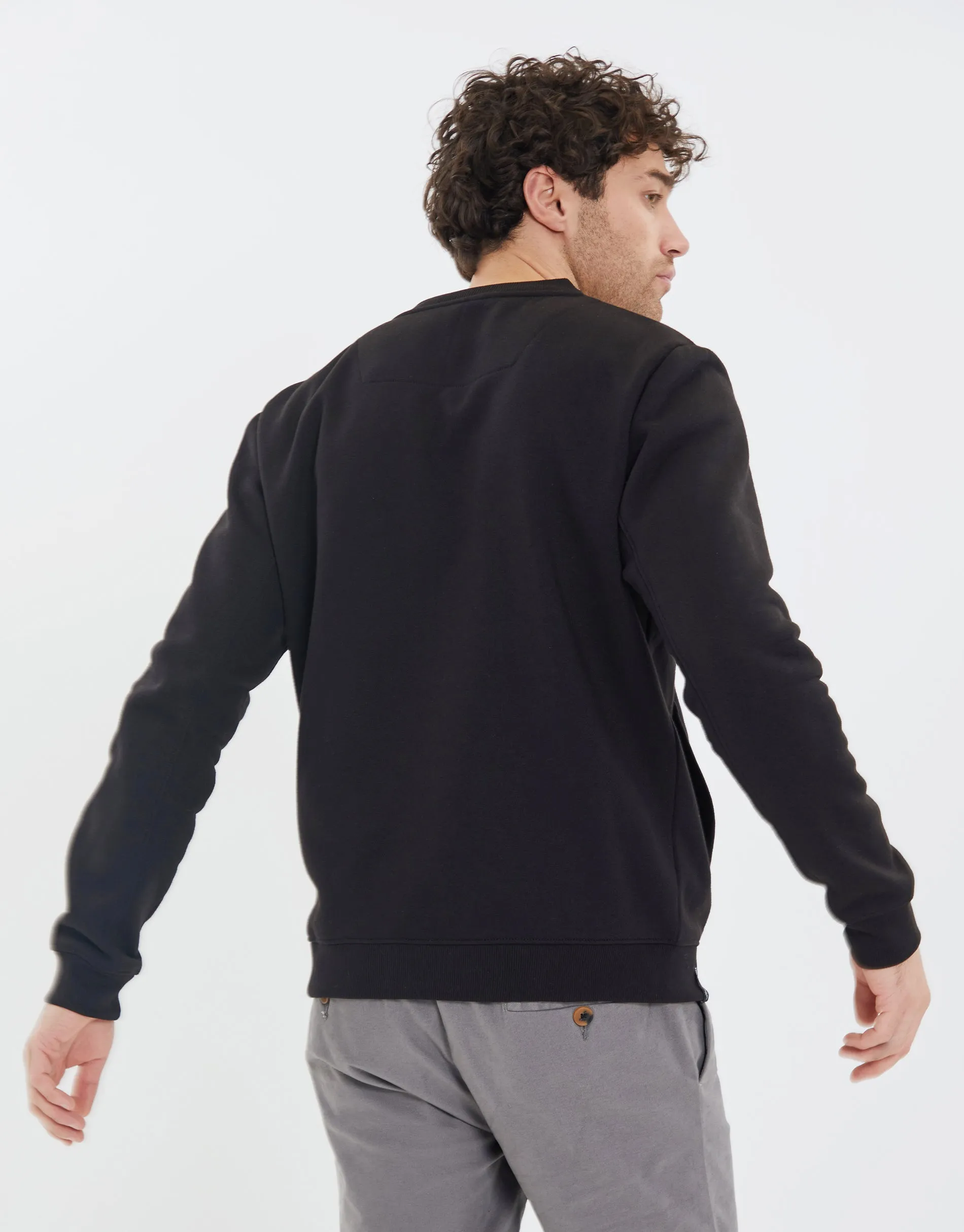 Men's Black Zip Up Fleece Varsity Jacket sold by Threadbare product image thumbnail 2