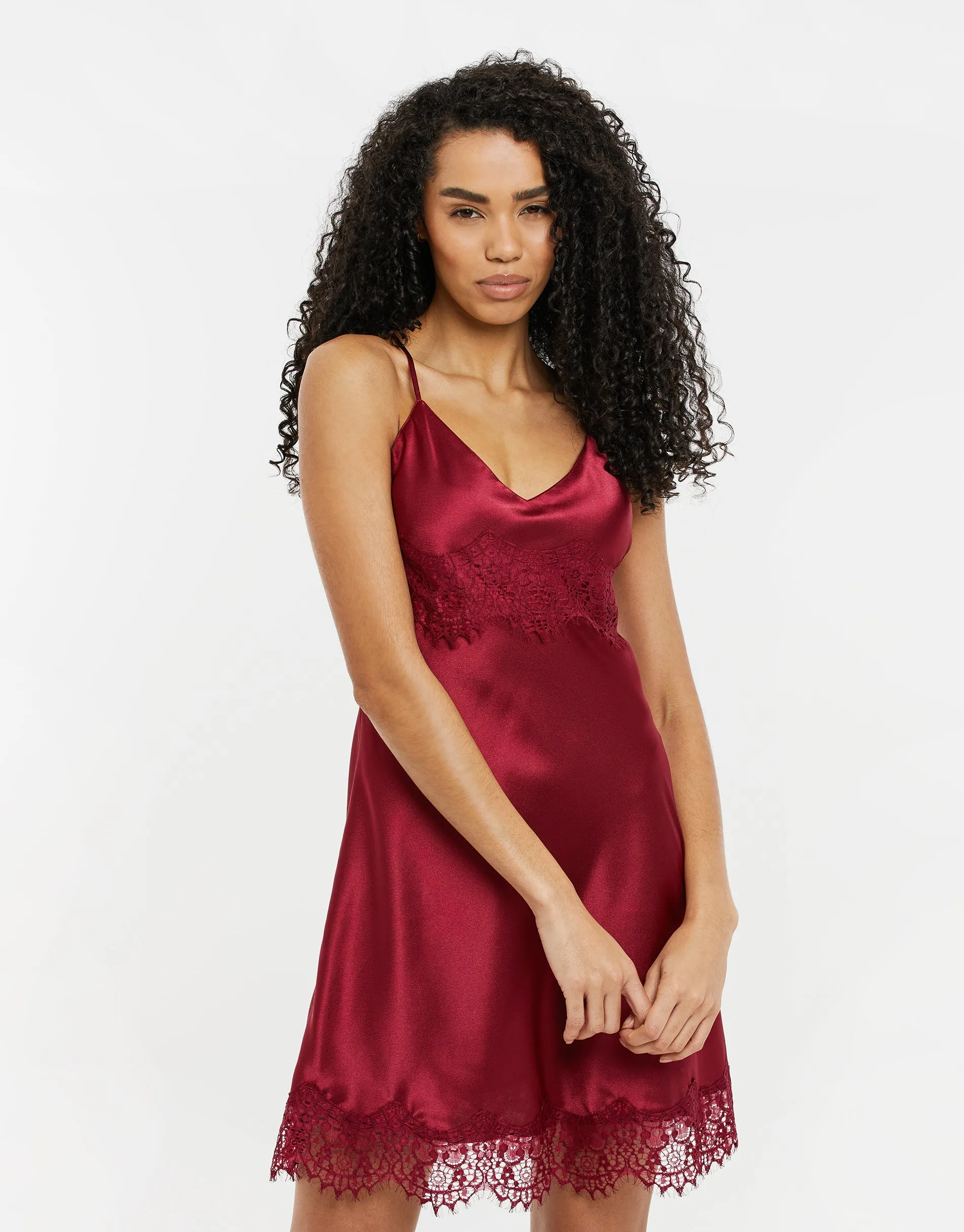 Women's Burgundy Satin Night Dress sold by Threadbare
