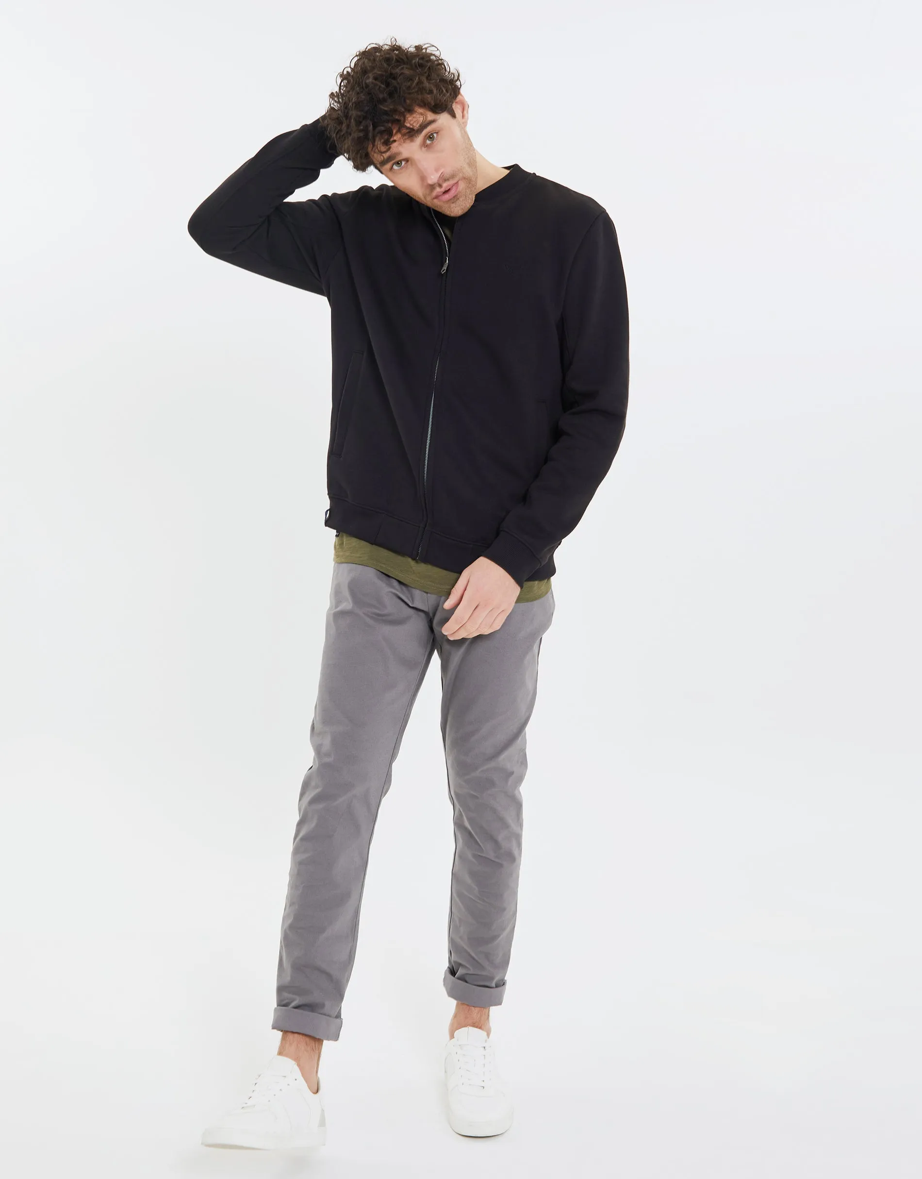 Men's Black Zip Up Fleece Varsity Jacket sold by Threadbare product image thumbnail 3