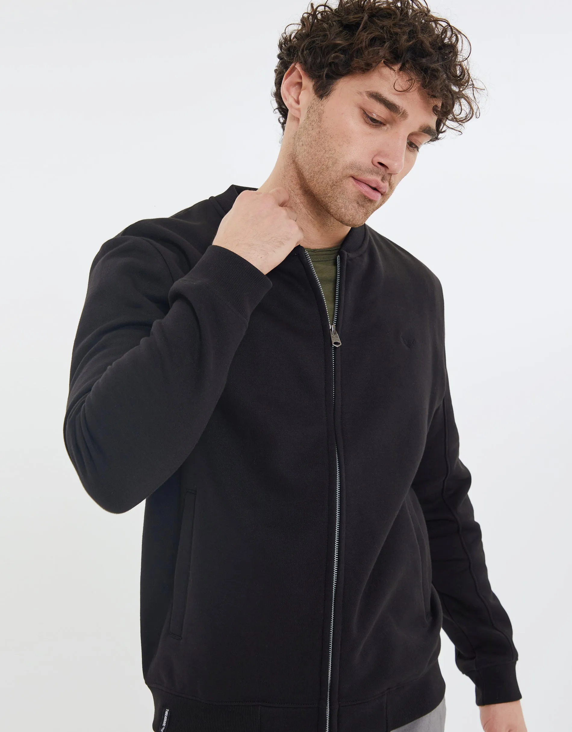 Men's Black Zip Up Fleece Varsity Jacket sold by Threadbare product image thumbnail 4