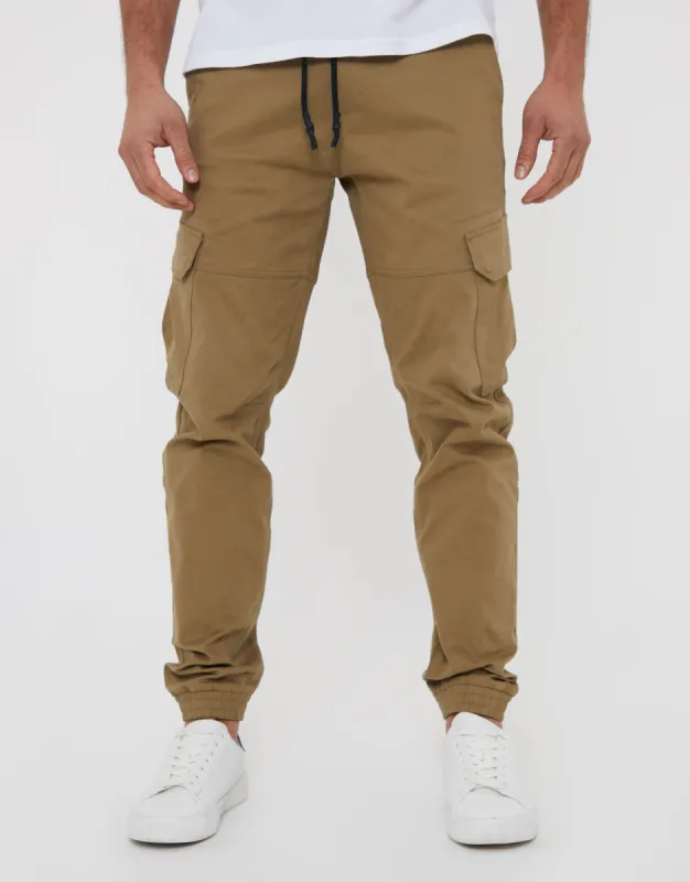Dark Stone Jogger Style Cargo Trousers sold by Threadbare
