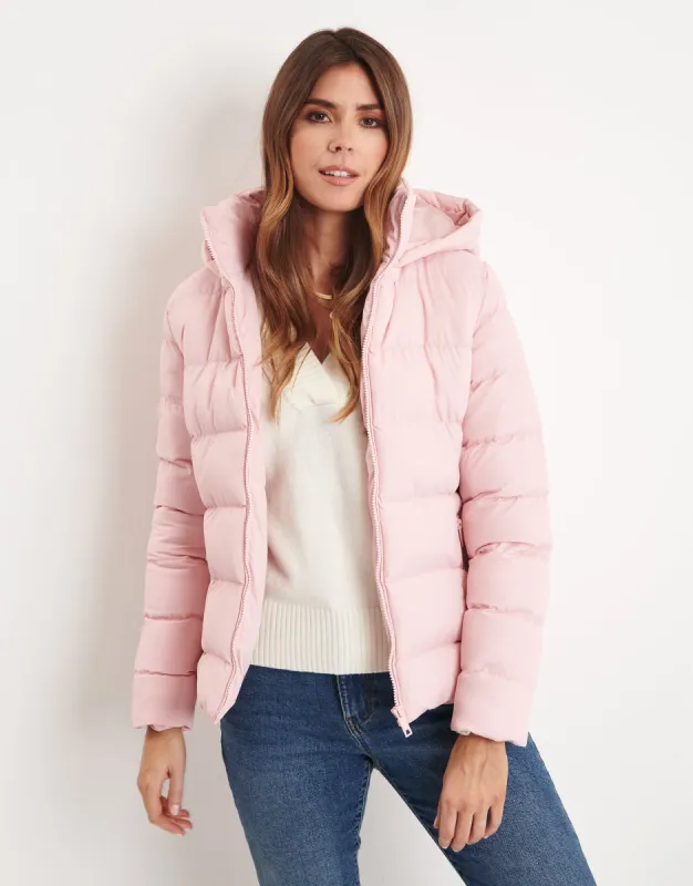 Women's Pink Hooded Puffer Jacket sold by Threadbare