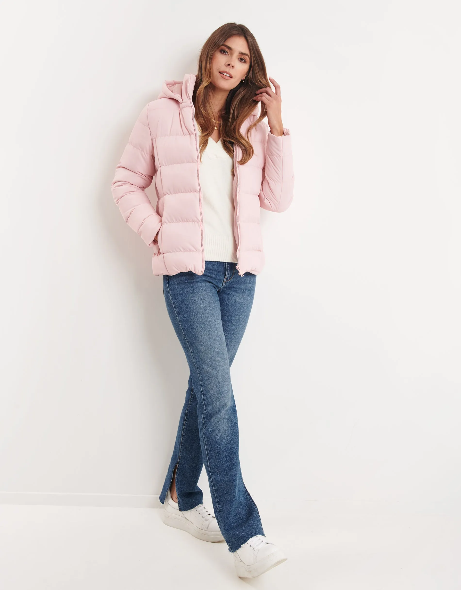 Women's Pink Hooded Puffer Jacket sold by Threadbare product image thumbnail 3