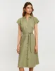 Women's Khaki Cotton Poplin V Neck Open Collar Shirt Dress With Tie Belt sold by Threadbare