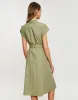 Women's Khaki Cotton Poplin V Neck Open Collar Shirt Dress With Tie Belt sold by Threadbare