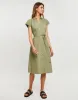 Women's Khaki Cotton Poplin V Neck Open Collar Shirt Dress With Tie Belt sold by Threadbare