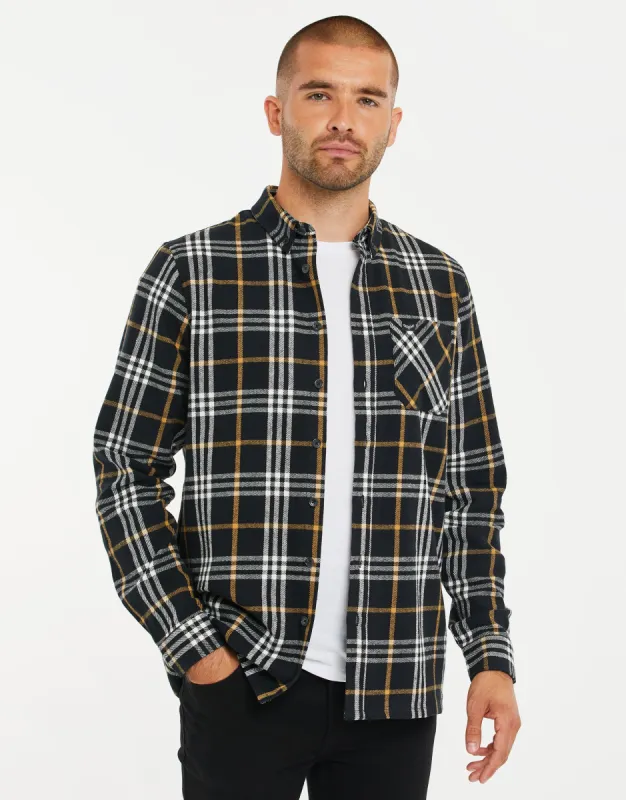 Men's Black Check Long Sleeve Shirt sold by Threadbare