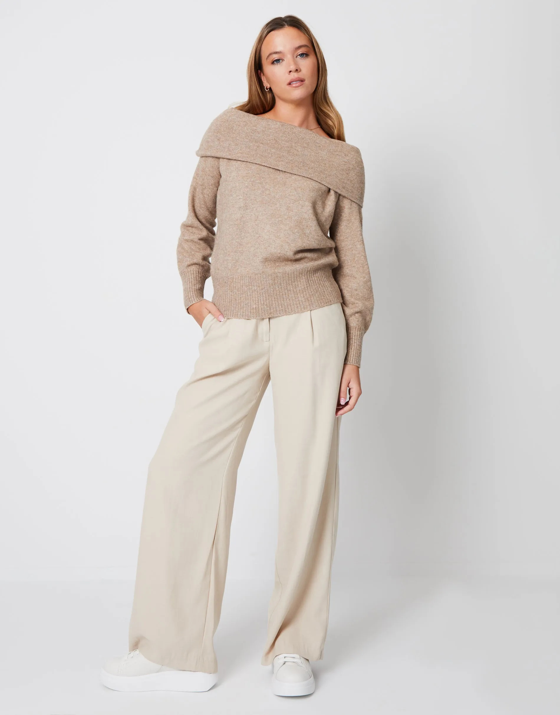 Women's Beige Off The Shoulder Bardot Jumper sold by Threadbare product image thumbnail 3