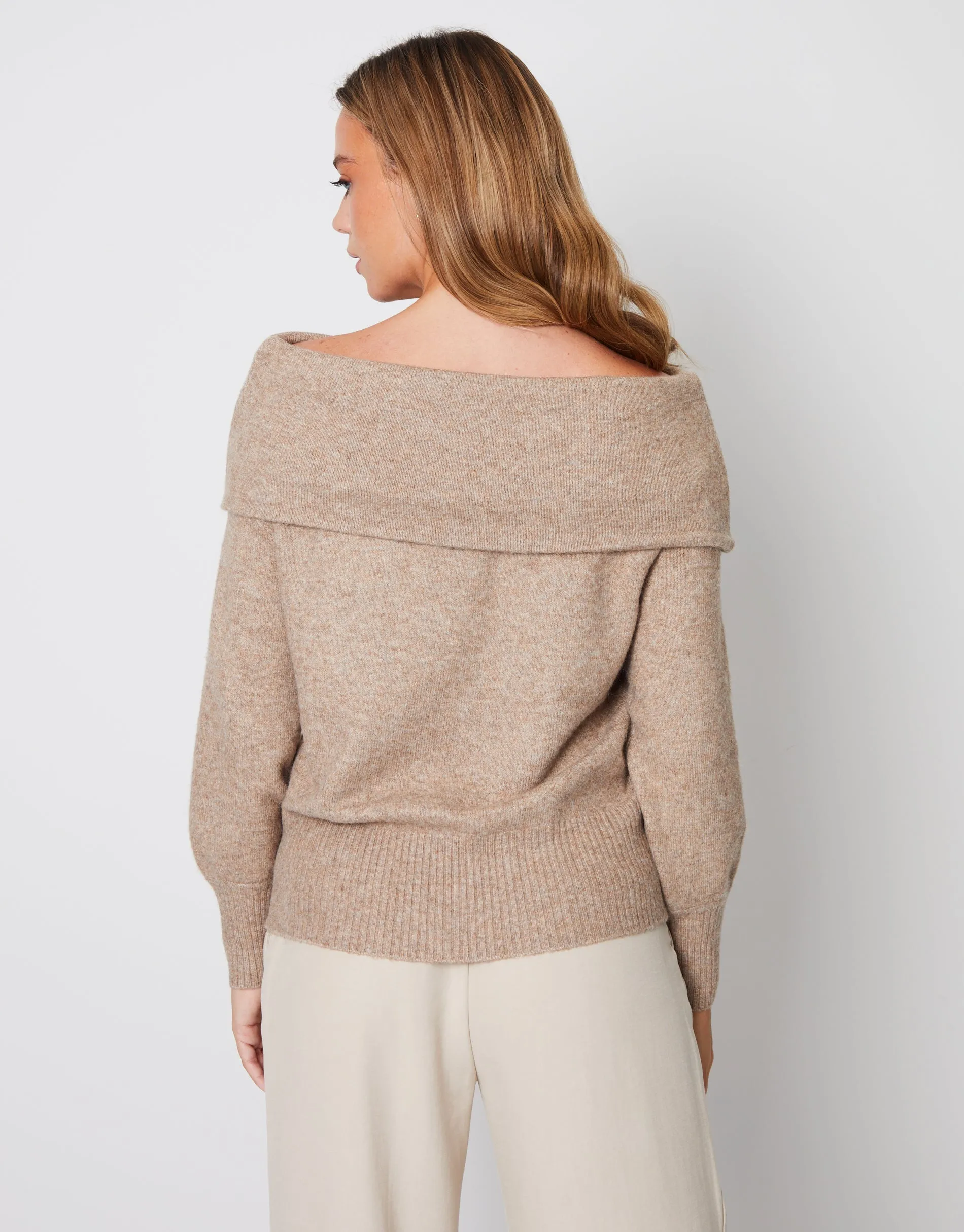 Women's Beige Off The Shoulder Bardot Jumper sold by Threadbare product image thumbnail 2