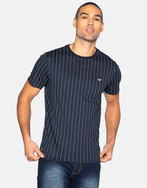 Men's Navy Pinstripe Short Sleeve T-Shirt sold by Threadbare