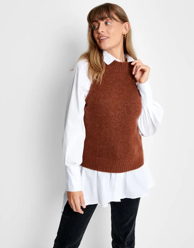 Women's Brown Knitted Sweater Vest sold by Threadbare