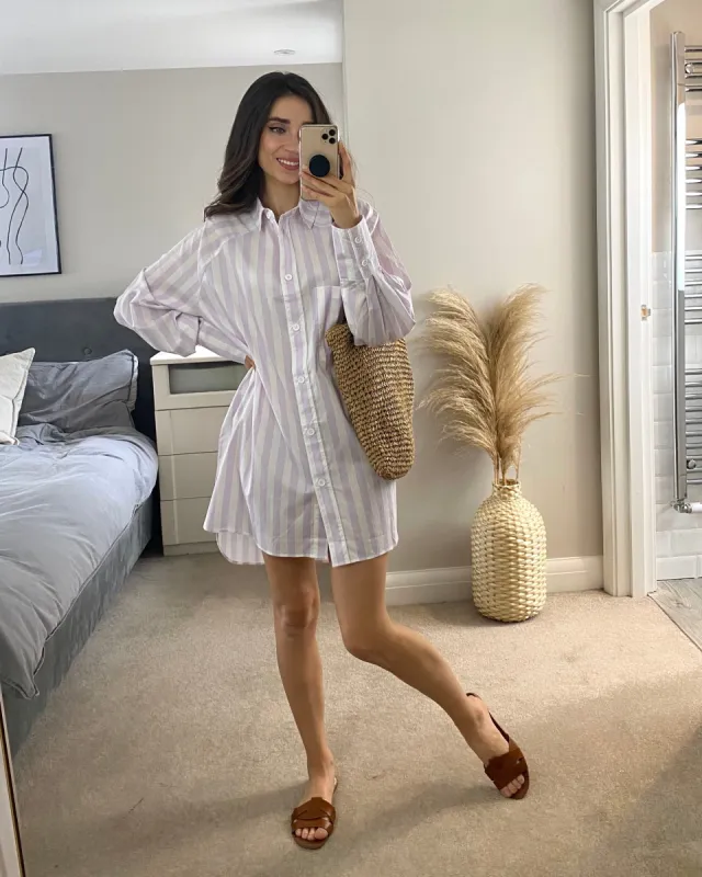 Women's Lilac Striped Shirt Dress sold by Threadbare