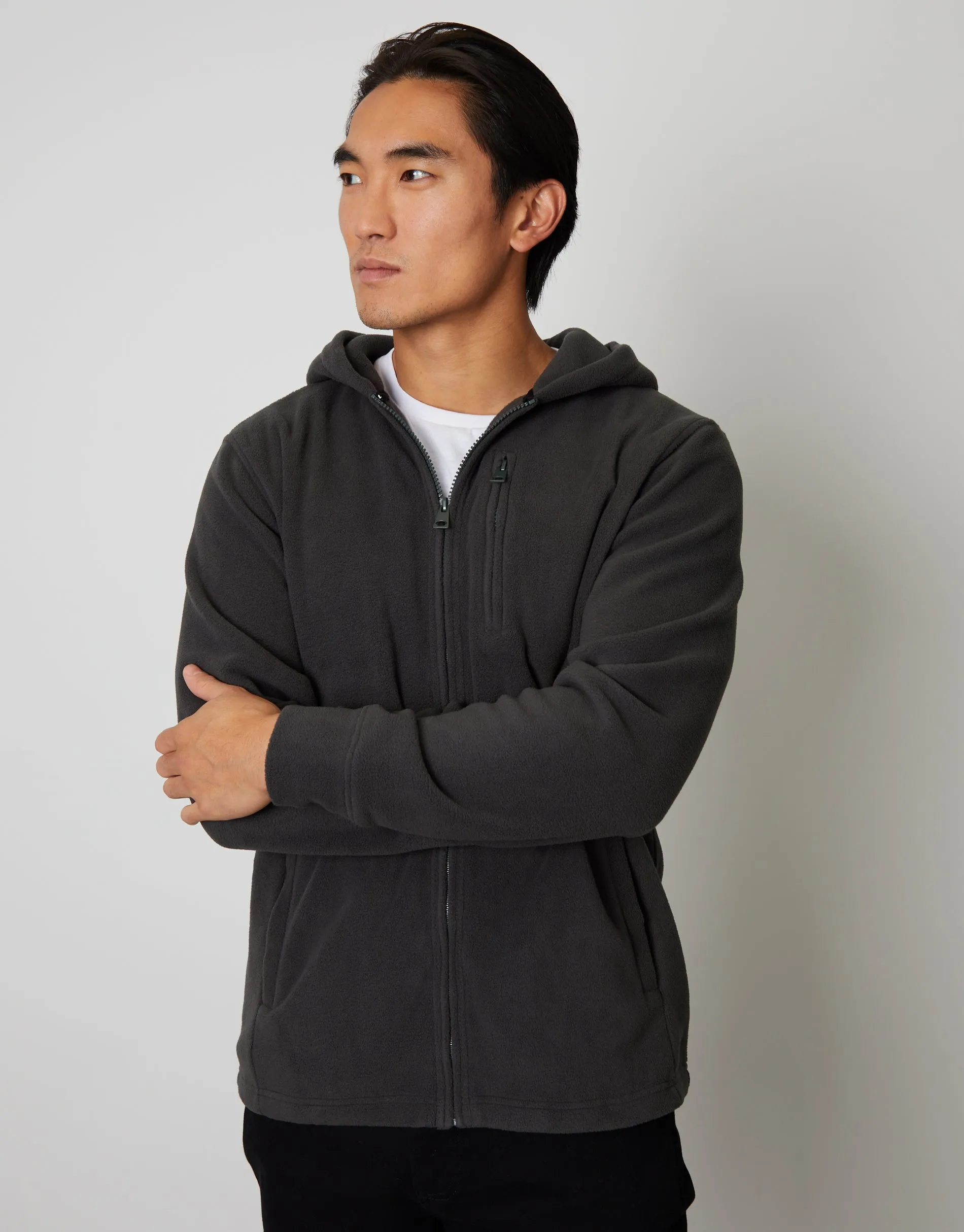 Men's Slate Fitness Fleece Zip-Through Hoodie sold by Threadbare