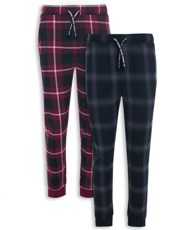 Men's Black & Burgundy Check Pyjama Bottoms (2 Pack) sold by Threadbare