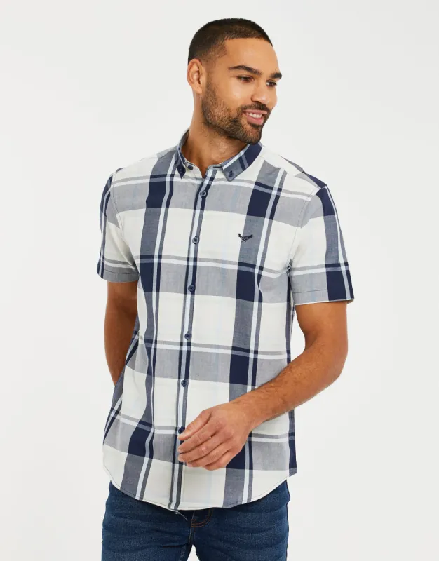 Men's Blue & White Check Short Sleeve Shirt sold by Threadbare