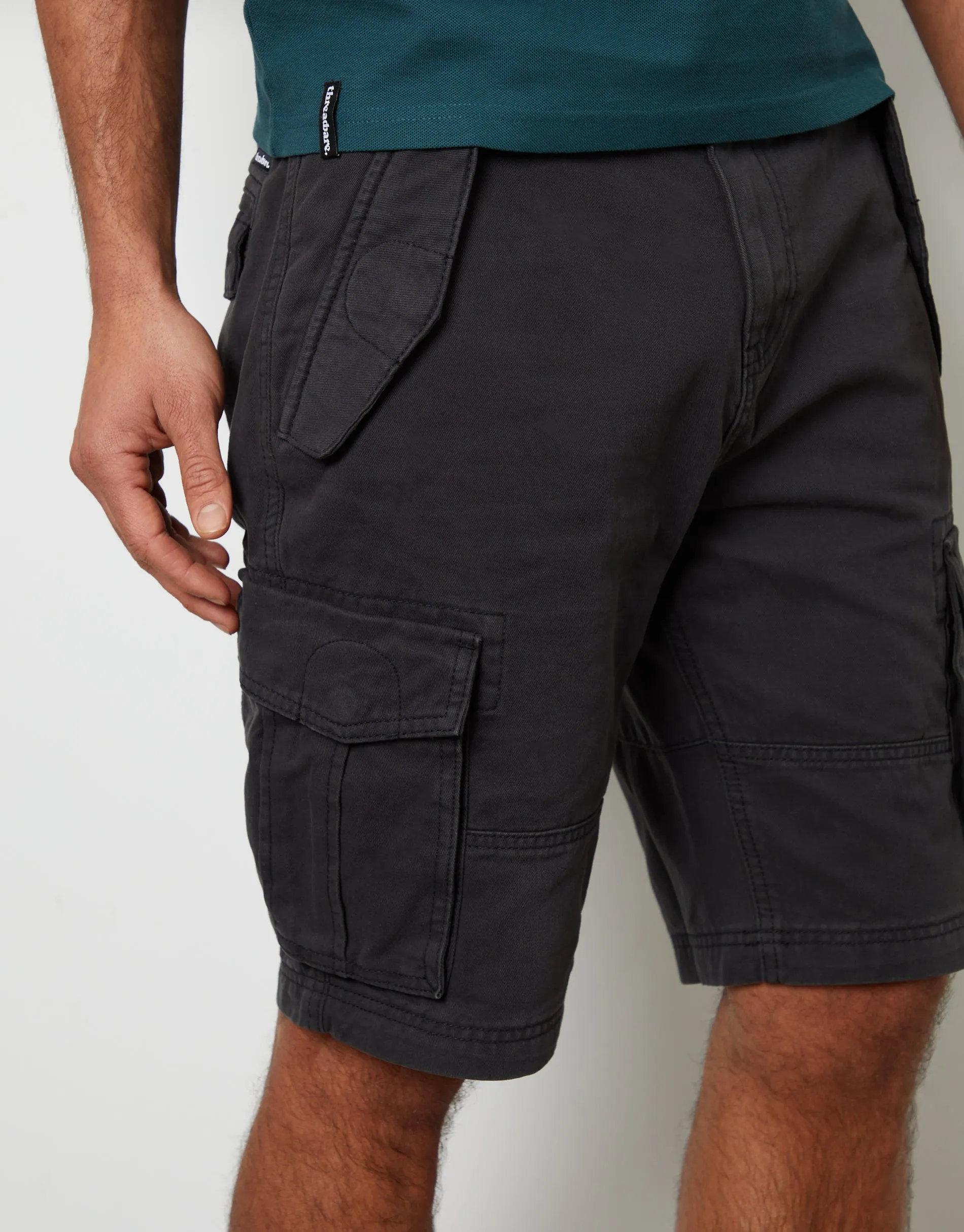 Black Cotton Utility Cargo Shorts sold by Threadbare product image thumbnail 4