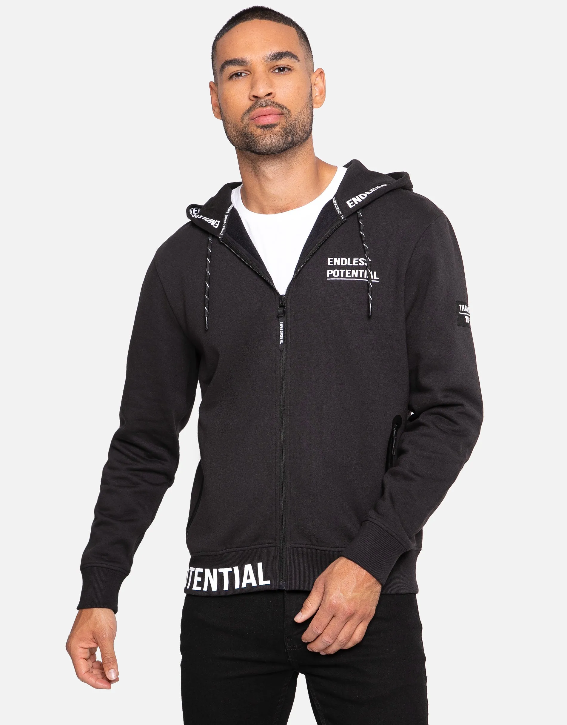 Men's Black Zip-Through Hoodie sold by Threadbare