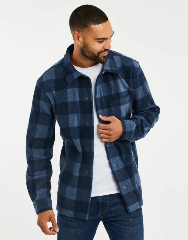 Men's Blue Check Faux Borg Shacket sold by Threadbare