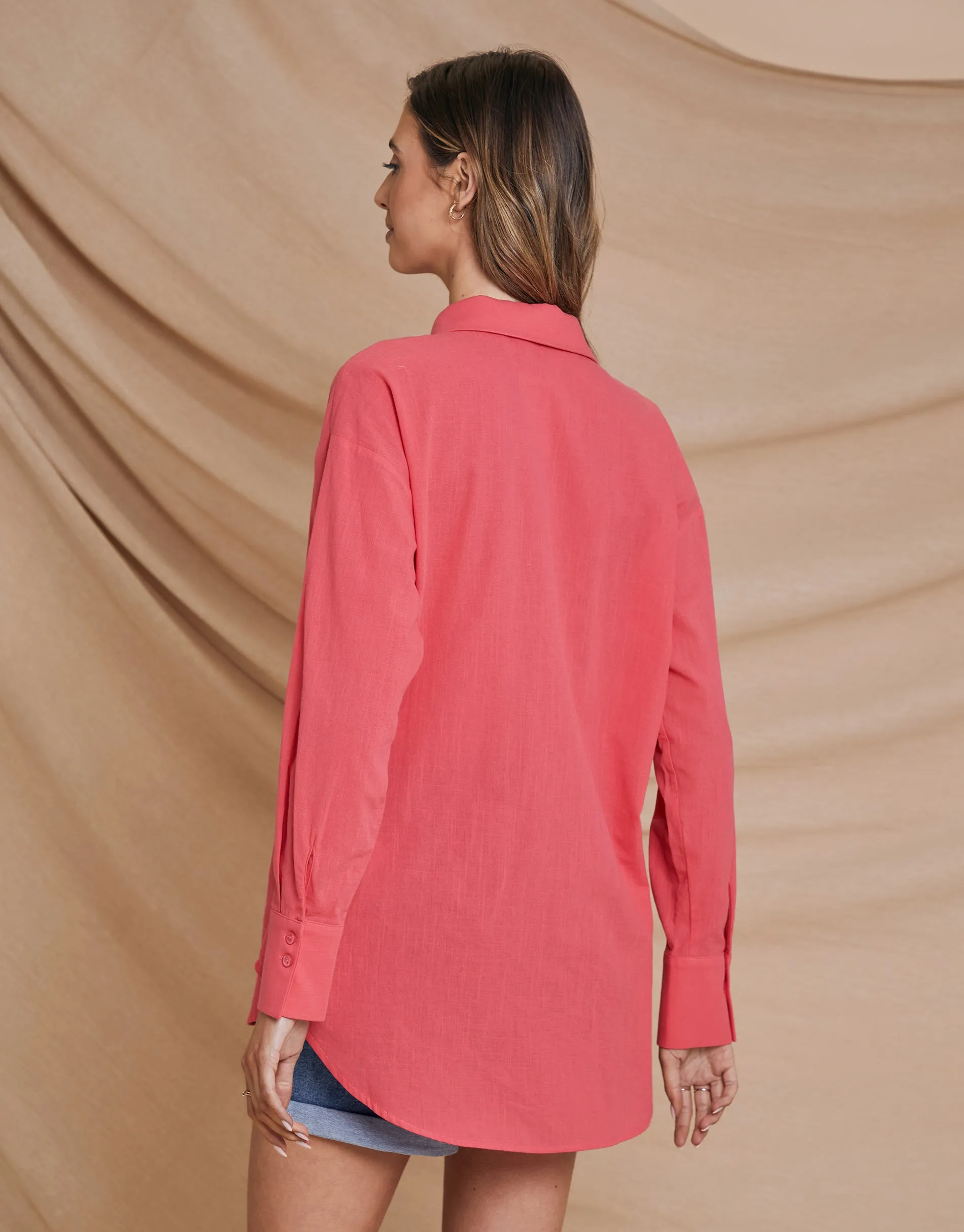 Women's Pink Longline Linen Look Cotton Shirt sold by Threadbare product image thumbnail 3