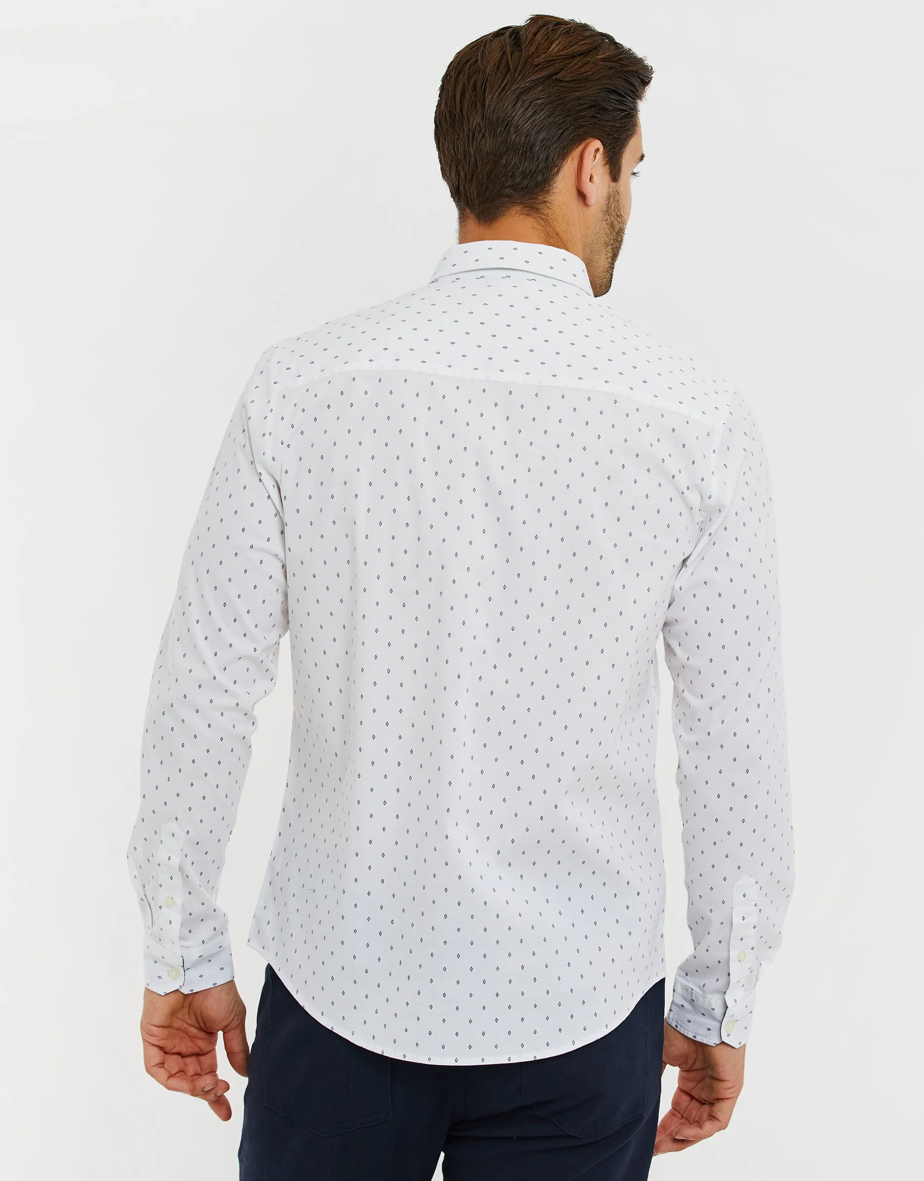 Men's White Geometric Print Long Sleeve Shirt sold by Threadbare product image thumbnail 2