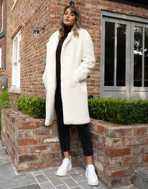 Women's Cream Faux Borg Coat sold by Threadbare