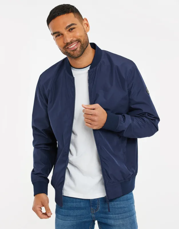 Men's Navy Zip Up Bomber Jacket sold by Threadbare