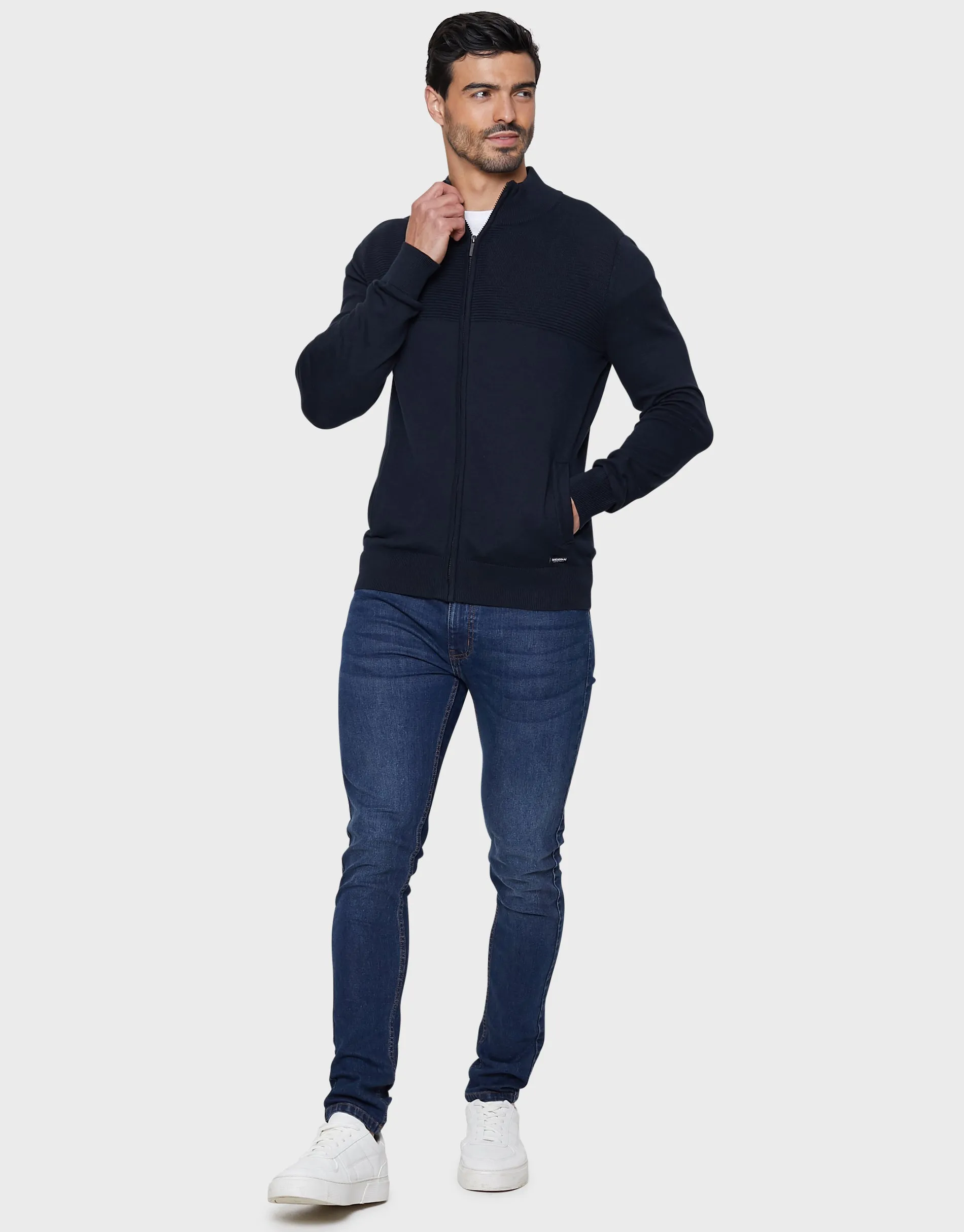Men's Navy Zip-Through Cardigan sold by Threadbare product image thumbnail 4