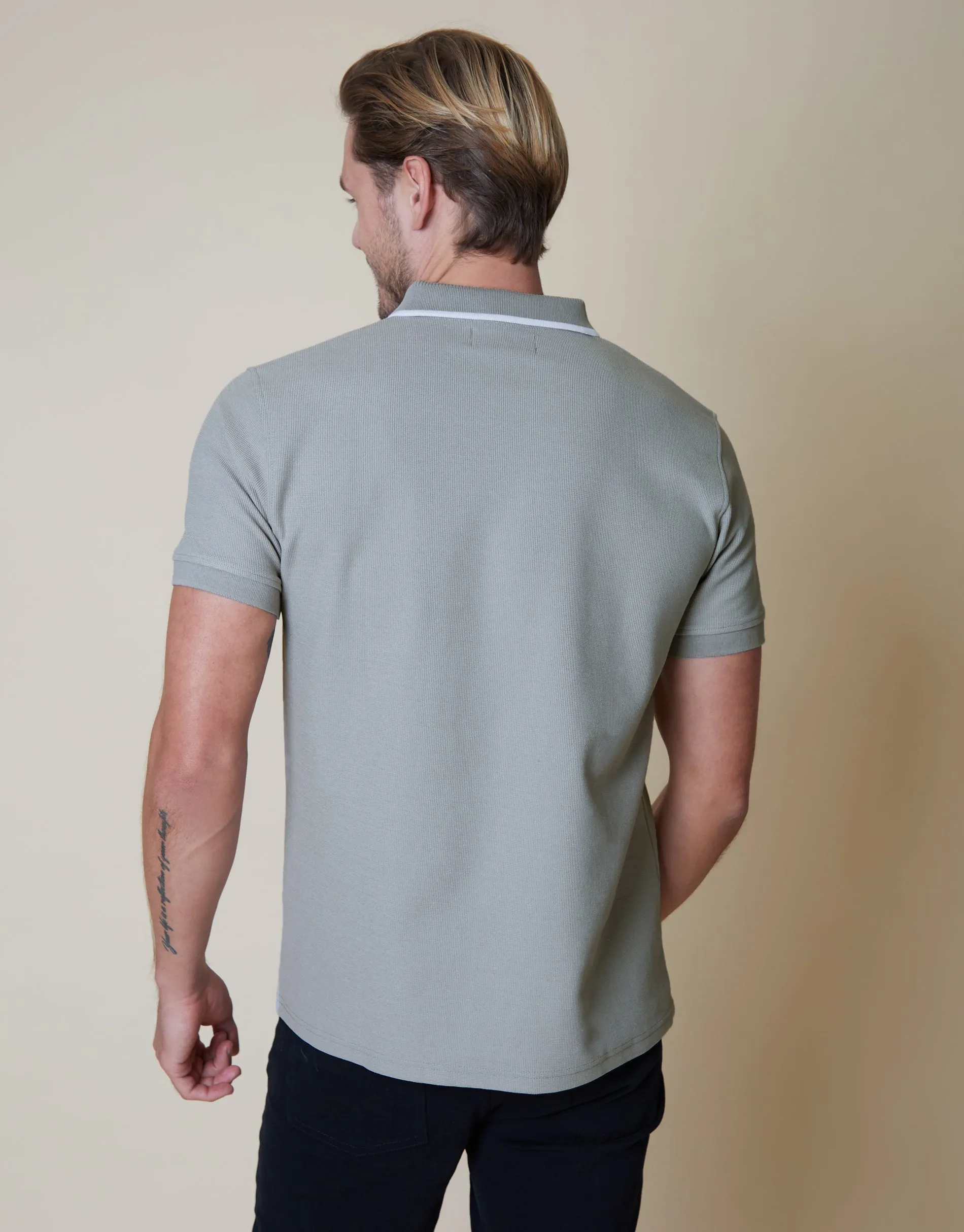Men's Grey Tipping Detail Rib Collar Polo Shirt sold by Threadbare product image thumbnail 2