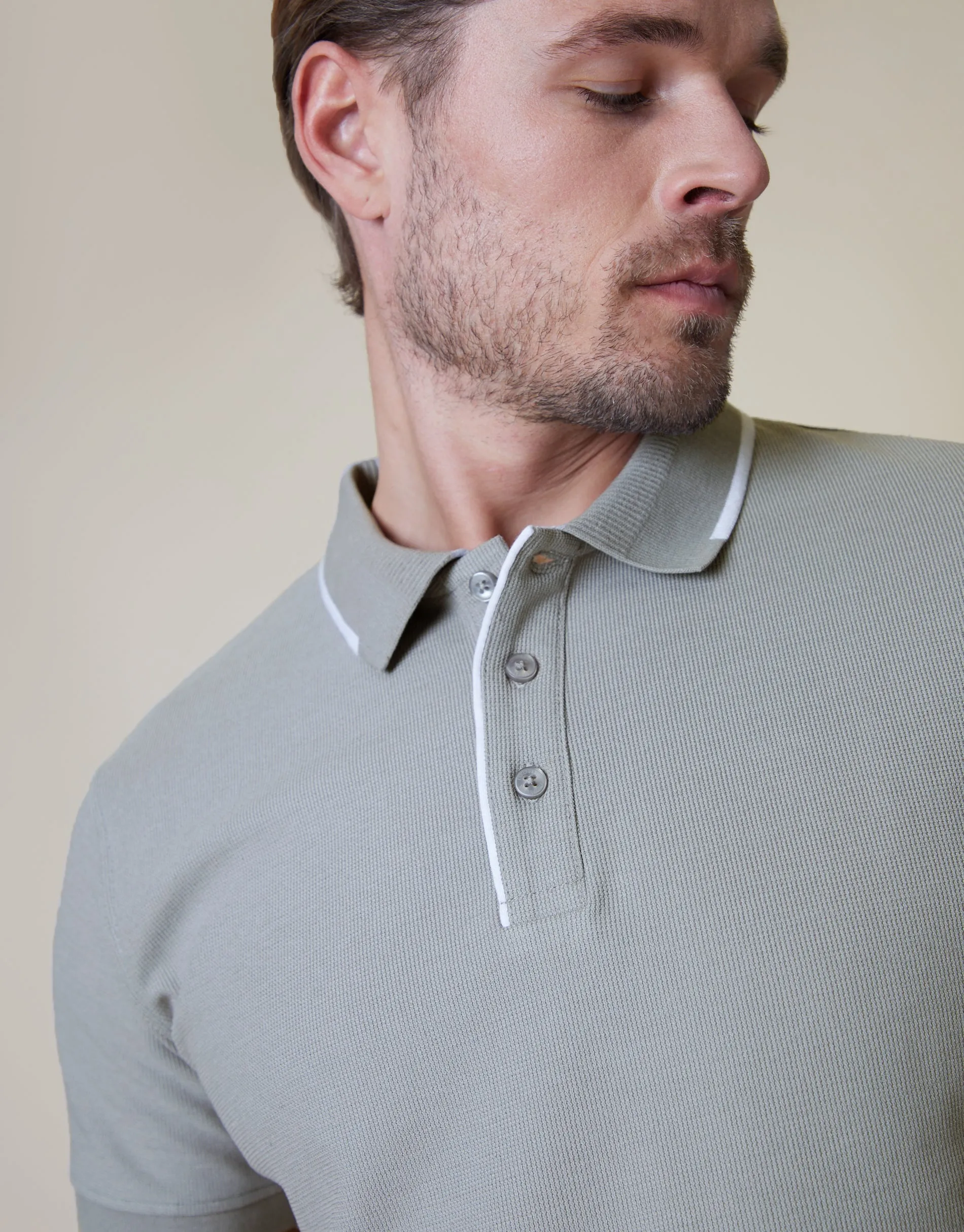 Men's Grey Tipping Detail Rib Collar Polo Shirt sold by Threadbare product image thumbnail 4