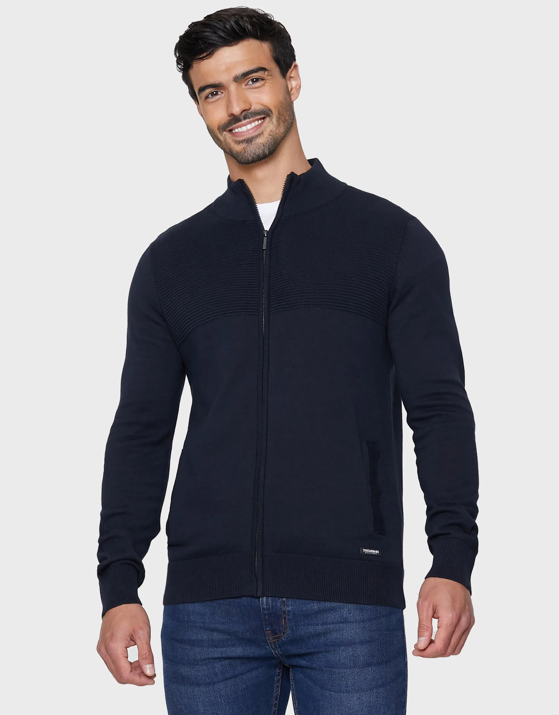 Men's Navy Zip-Through Cardigan sold by Threadbare product image thumbnail 2