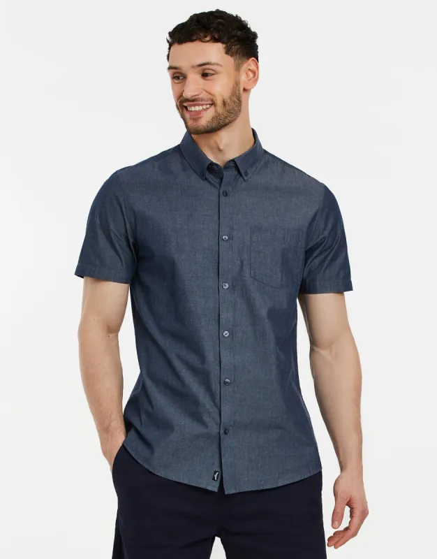 Men's Blue Chambray Short Sleeve Shirt sold by Threadbare
